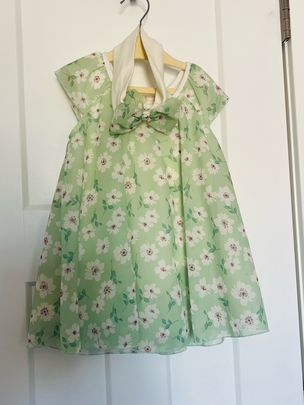 Baby Starters Light Green Floral Dress Top with Bow